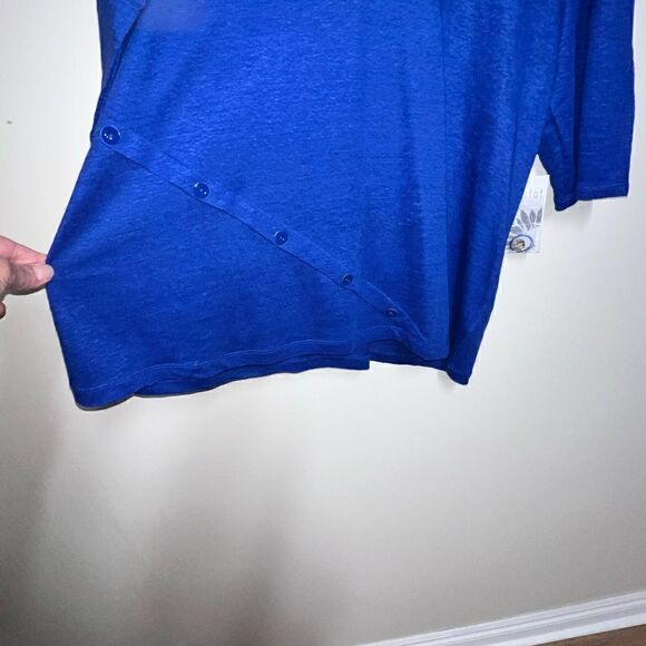 NWT Habitat Linen V Neck Cobalt Blue Button Detail Boxy Tee Womens Sz S/M - Picture 6 of 6